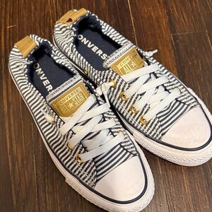 Converse Black and White Striped Sneakers with Gold Details